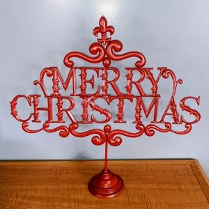 Newport Home Interiors Red Metal Merry Christmas Standing Sign 30" X 26"